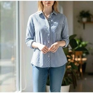 UNTUCKit Womens 6 NWT Cotton Checkered Button-Up Shirt Lightweight Spring Summer